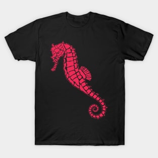 Vivid Pink and Blue Seahorse Design T-Shirt